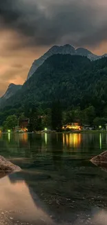 Serene mountain lake reflected at dusk, perfect for wallpapers.