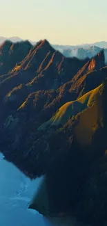 Serene mountain landscape with a blue lake.