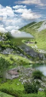 Mountain landscape with green hills and blue sky, perfect for nature lovers.