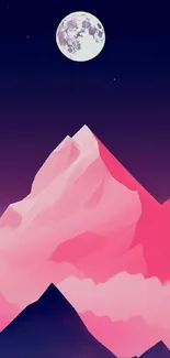 Mountain landscape wallpaper with moonlight and pink hues.