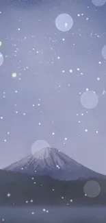 Tranquil night mountain wallpaper with bokeh and stars.