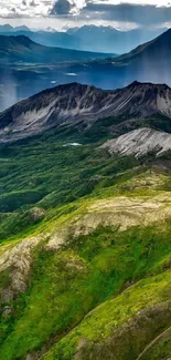 Breathtaking mountain landscape with rain and lush greenery.