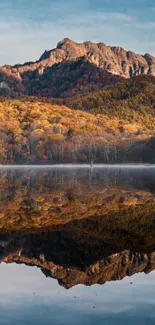 Scenic mountain reflection in a serene lake with autumn colors.