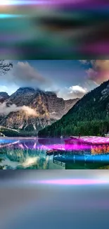 Serene mountain landscape with vibrant colors and reflections.