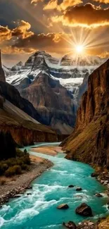 Sunrise over mountain river with scenic view