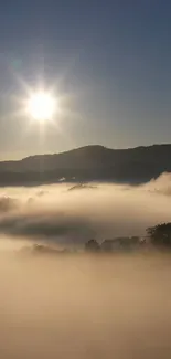 Sunrise over misty mountains with a serene view.