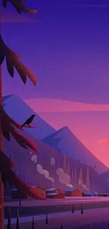 Scenic mountain sunset with purples and silhouettes, perfect for mobile wallpaper.