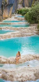 Turquoise pools with rocky surroundings creating a serene scene.