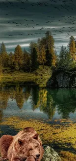 Serene nature landscape with a lake and mountains, perfect for mobile wallpaper.