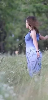 A woman in a meadow, embracing nature's serenity.