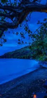 Night beach wallpaper with dark blue sky and serene waves.