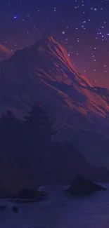 Serene night mountain with starlit sky.