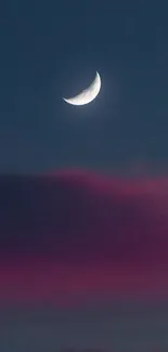 Crescent moon in a serene night sky with purple clouds.