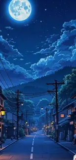 Anime-inspired night street scene with a full moon and stars.