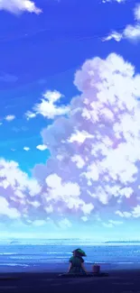 Anime-style serene ocean with blue sky.