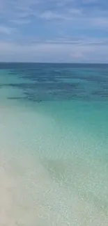 Tranquil ocean beach view with clear blue waters.