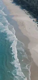 A secluded beach with gentle ocean waves and blue water.