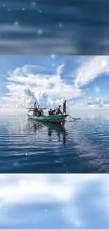 Serene ocean view with boat under clear skies.