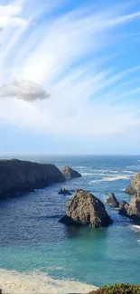 Serene view of cliffs against a blue sea under a vibrant sky.