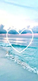 Serene ocean with a heart design on the beach in pastel colors.