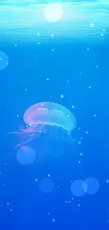 Graceful jellyfish floating in a tranquil blue ocean setting.