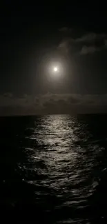 Moonlit ocean under a serene night sky, reflecting light across the waves.