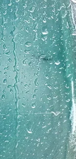 Raindrops on a teal ocean-themed wallpaper with wave details.