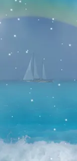 Sailboat on a serene ocean under a starry sky