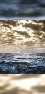 Moody ocean wallpaper with dramatic clouds and waves.