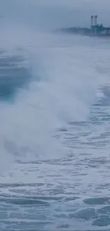 Serene ocean waves crashing against the coast.