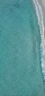 Aerial view of a serene beach with gentle ocean waves.