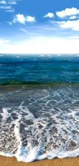 Calm ocean waves with a clear blue sky.