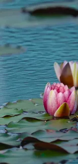 Calm mobile wallpaper with a pink lotus on tranquil water.