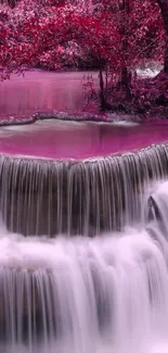 A picturesque pink waterfall with serene cascading waters.