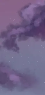 Purple sky mobile wallpaper with clouds and stars.