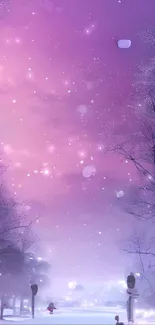 Serene winter scene with purple sky.