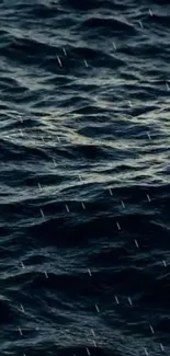 Serene ocean waves with rain drops on a dark blue background.