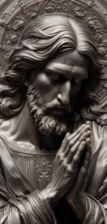 Religious sculpture art with serene expression and intricate design details.