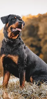 Rottweiler in natural setting mobile wallpaper.