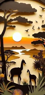 Serene safari wallpaper with giraffes and sunset