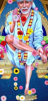 Sai Baba floral mobile wallpaper, serene and divine.