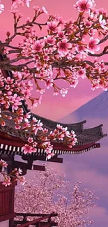 Beautiful cherry blossoms with a mountain view in a serene setting.