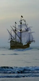 Majestic ship sailing on a calm sea.