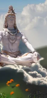 Serene Shiva statue amidst clouds wallpaper.