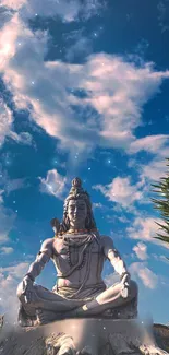 Serene Shiva statue with blue sky background