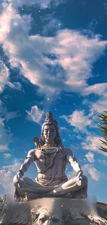 Serene Shiva statue under a dreamy sky, perfect for calm and spiritual ambiance.