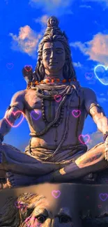 Lord Shiva statue with colorful hearts.