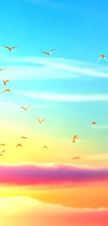 Serene sky with birds flying amidst soft clouds.