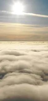 Tranquil blue sky with soft clouds and sunlight.