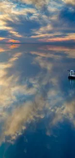 Serene sky and sea reflection mobile wallpaper with tranquil clouds.